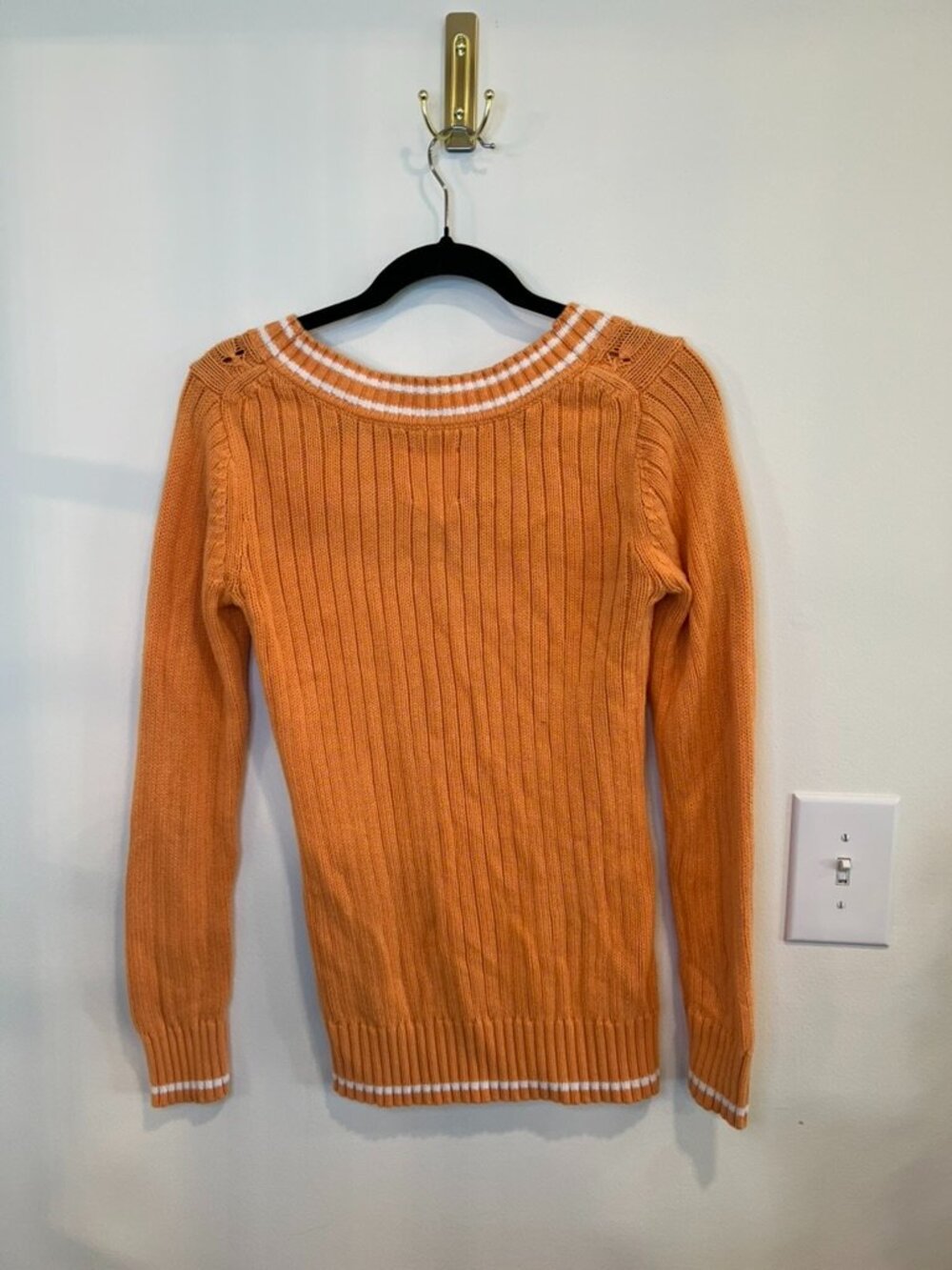 Old Navy Orange Pointelle Sweater Preppy Coastal Grandma Cotton Knit Medium - Picture 2 of 5